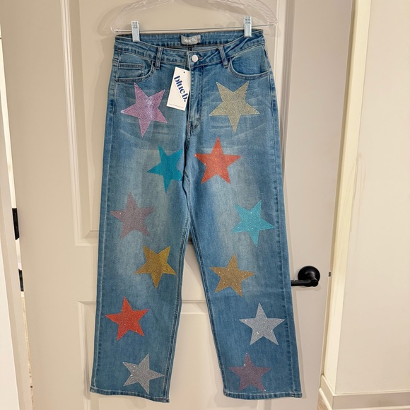 Blue B Collection Denim - Multicolor Star-Embellished Denim Jeans